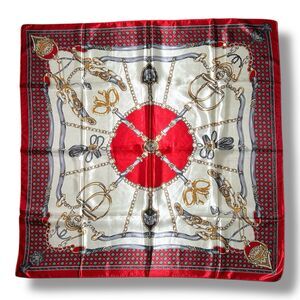 Red Scarf 35” X 35” Women Scarve Horse Chains Headscarf Elegant
